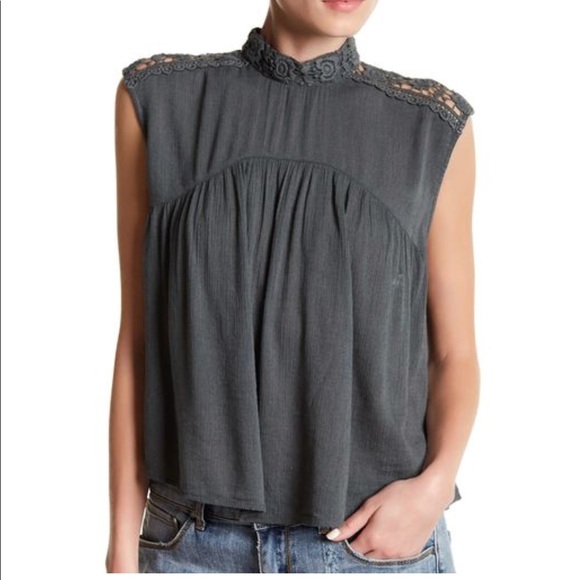 Melrose and Market Tops - Melrose and Market Olive High Neck Crochet Blouse